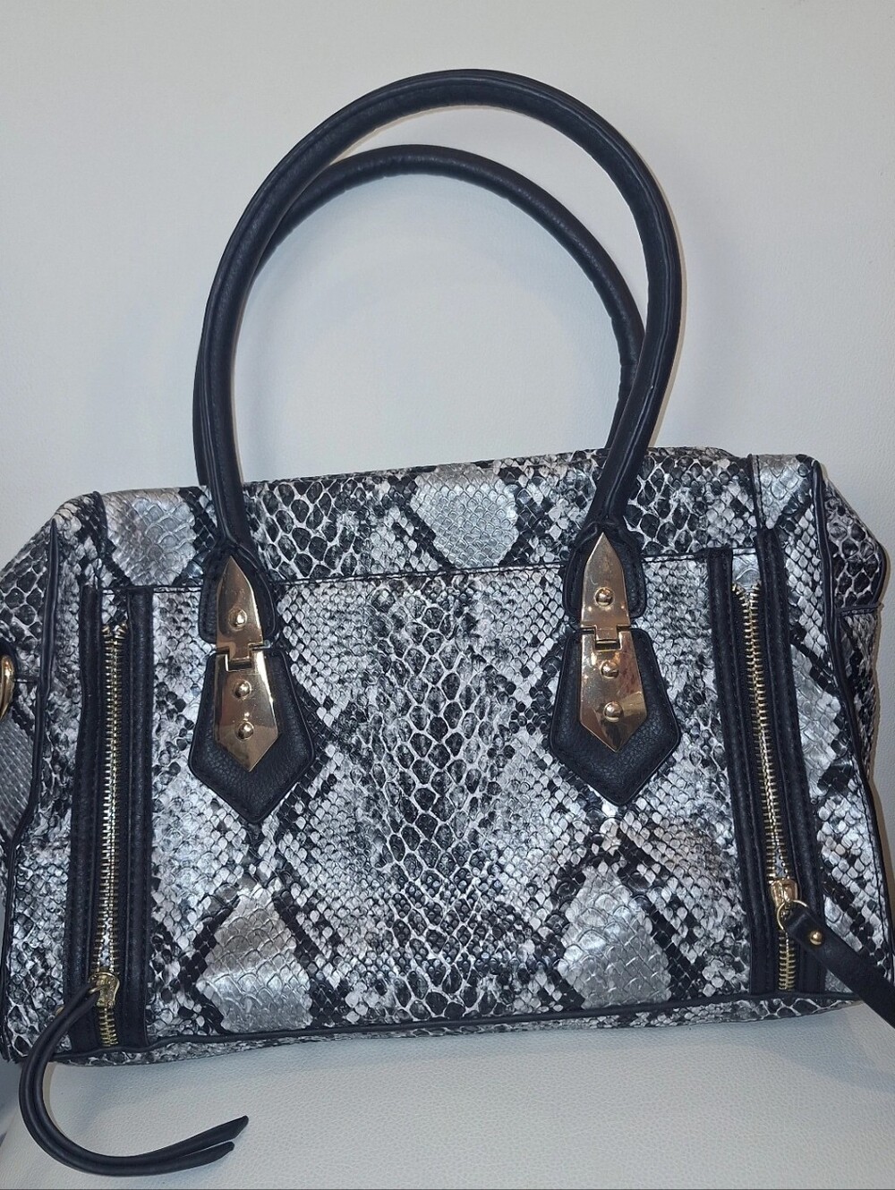 Black, Gray & White Snakeskin Satchel NWOT